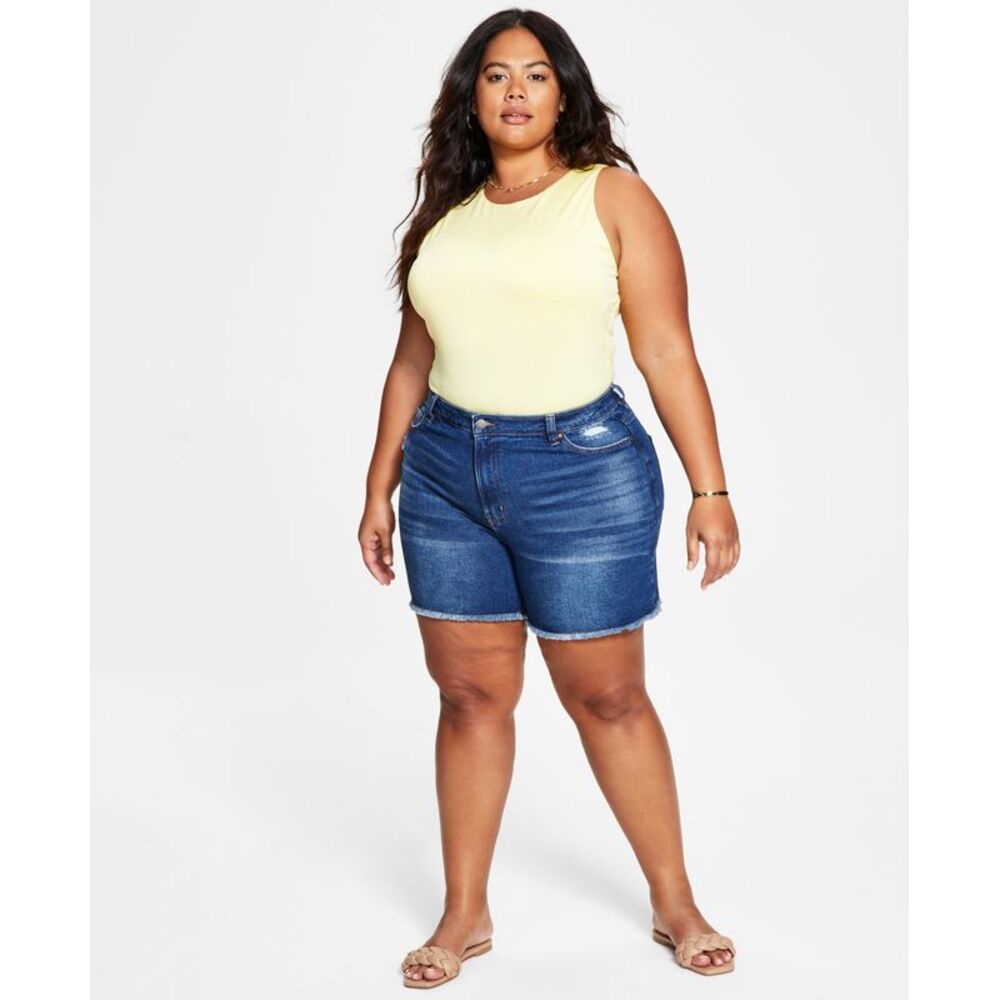 Tinseltown Trendy Plus Size High Rise Relaxed Mom Shorts